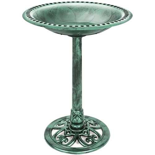 Best Choice Products 28in Pedestal Bird Bath, Vintage Outdoor Resin Accent Decoration w/Fleur-de-Lis Accents - Mint Green - color: Mint Green