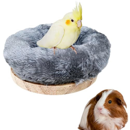 Bird Nest,1Pc Detachable Plush Parrot Hammock Bed,Winter Warm Bird House Snuggle Hut Birds Sleeping Bed Wood Perch for Budgies Cockatiel Conure Parakeet Hamster (Grey, Large) - color: Grey, size: Large