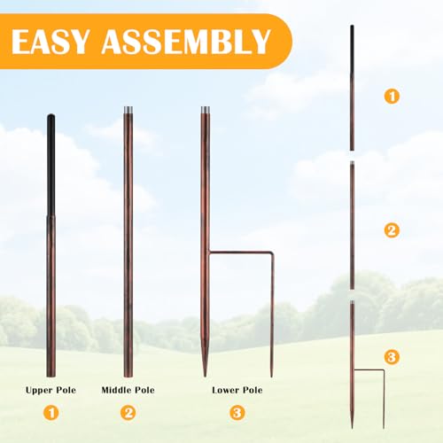 Copper Color 72" h Replacement Pole for Large Wind Spinner, Windmill Replacement Parts, Three-Part Composition, 22mm Thicker Tube, Easy Assembly for Large Metal Wind Spinner (2 Prongs Base) - color: Copper Color, style: 2 Prongs Base