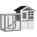 PawHut 49" Wooden Rabbit Hutch Bunny Cage with Fun Outdoor Run Gray | Waterproof Asphalt Roof, Removable Tray and Ramp, for Rabbits, Chickens, Ducks - color: Grey