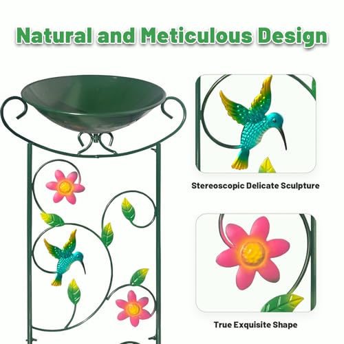 Metal Bird Bath with Trellis, 35" Outdoor Garden Birdbath with Detachable Bowl & Climbing Plant Support, Decorative Bird Feeder Station with Hummingbird for Yard, Patio, Fence - color: Hummingbird