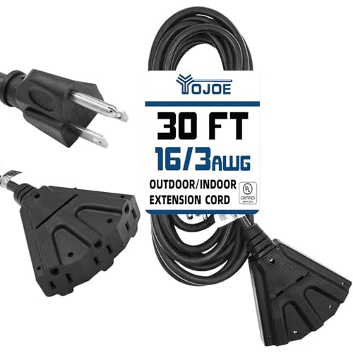 YOJOE 3-Outlets Indoor Outdoor Extension Cord, 3 Prong 13A Weatherproof Power Cord Multiple Outlets, 16 Gauge Heavy Duty 30 ft Black Extension Cord for Garage, Garden, 16/3 SJTW UL Certified - color: Black, size: 30 Foot, style: Standard