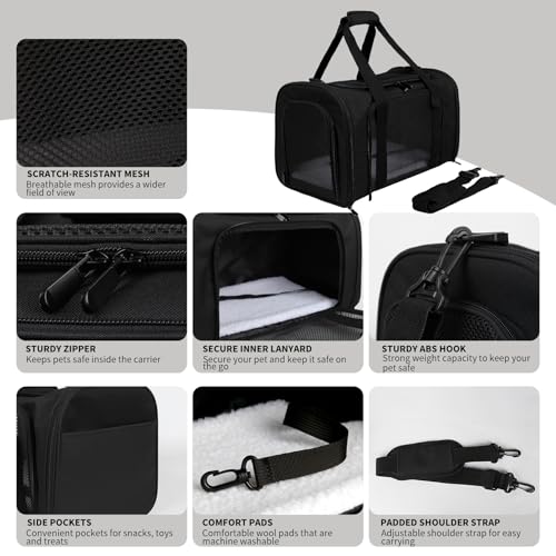 Carriers Soft-Sided Pet Carrier for Medium Large Cats Dogs Under 35Lbs,Breathable Mesh Ventilation Design,Airline Approved Cat Carrying Case(X-Large,Black) - color: black, size: 20.0"L x 13.0"W x 13.0"H
