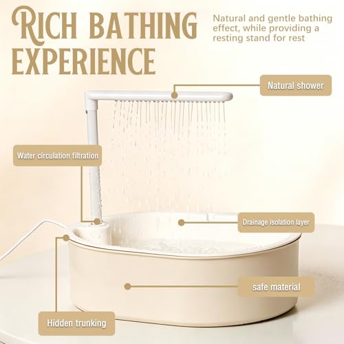 Parrot Bathtub Bird Automatic Bath Shower,Large Bird Shower Fountain Indoor Bathtub with Running Water, Contains USB and Pump,for Pet Birds, African Grey, Cockatiel, Conure, Budgie, Lovebird(Beige) - color: Beige