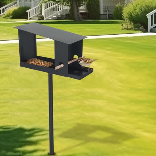 3-in-1 Metal Bird Feeder with Pole 59in High Weatherproof Wild Bird Feeding Station with Birdseed Area Removable Water Tray Custom Perch Ground-Mounted Bird Feeder for Small Birds Sparrow Tit Robin