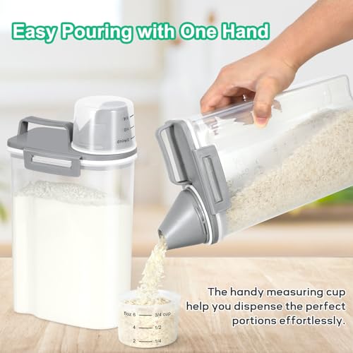 TBMax Rice Storage container 4 Lbs, Small Rice Dispenser with Measuring Cup, Cereal Containers Flour Bin, Kitchen Food Storage Container and Pantry Organizers, Pet Dog Cat Food Dispenser - color: Grey