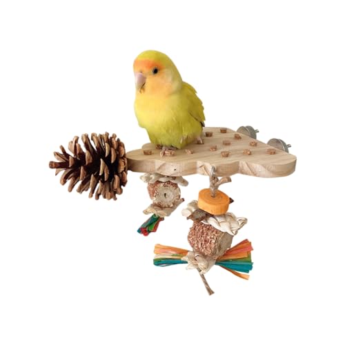 Parrot Toys, Parrot Wooden Toys Long Tailed Bird Toys with Pure Natural Corn Sticks and Pure Natural Pine Cones, Fun Bird Cage Accessories