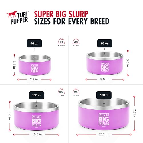 Tuff Pupper Heavy Duty Insulated Dog Bowl | Double Wall Stainless Steel Dog Food Dish | Non-Slip Spill Proof Dishwasher Safe Cat Bowl | Water Dish for Feeding Large Medium Small Pets (188oz, Pink) - color: Punch Pink, size: 188oz