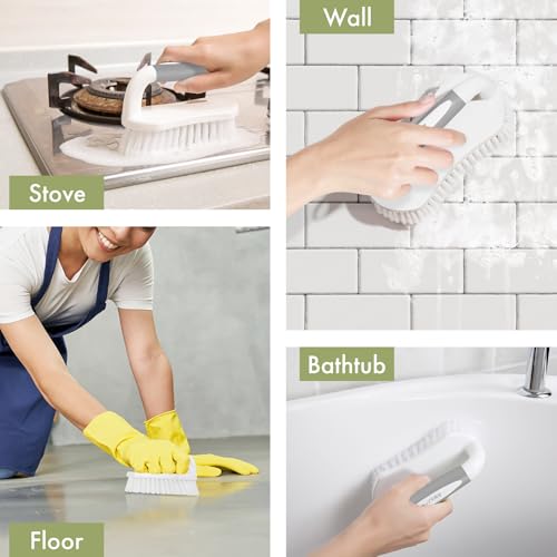 Scrub Brush for Cleaning Comfort Grip Shower Scrubber Flexible Stiff Bristles with Handle Heavy Duty Cleaner Brush for Tub Sink Carpet Floor - Pack of 2 (Grey+Grey) - color: Grey+grey