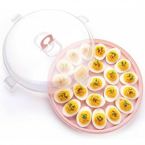 HANSGO Deviled Egg Containers with Lid, Deviled Egg Platter Carrier, Pink | Deviled Eggs Tray With 22 Slots for Party, Home Kitchen and Other Festival - color: Pink