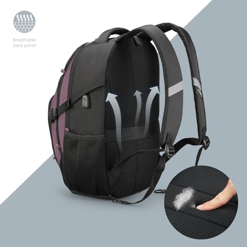 Swissdigital Design Laptop Backpack with USB Charging Port, Travel Backpack Fits 15.6 inches Computer, 31L College School Backpack for Women, Light Purple/Black | SD803-85 - color: Light Purple/Black