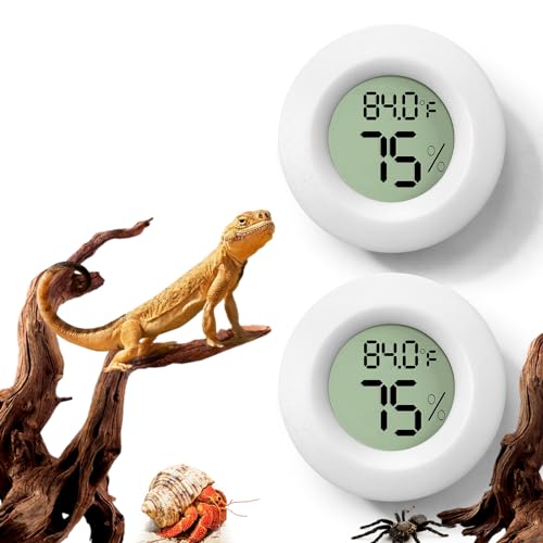 2 PCS White Reptile Thermometer and Humidity Gauge for Bearded Dragon Tank Accessories, Reptile Tank Accessories for Jumping Spider, Leopard Gecko, Hermit Crab, Gecko, Ball Python, Lizard - color: White Round