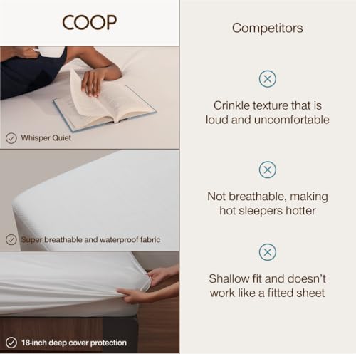 Coop Home Goods Ultra-Tech Waterproof Mattress Protector Twin, Smooth Top Mattress Pad, Waterproof Cover, Up to 18 Inches Deep, Machine Washable, Noiseless Comfort, Twin (39x75) - size: Twin, style: Ultra-Tech