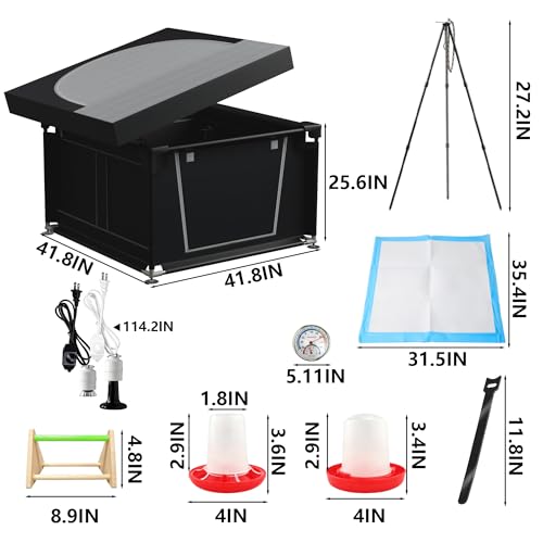 Large 42" x 42" x 36.6" Chicken Brooder Box Starter Kit, Brooder Pen for Chicks Ducks Quail, Temperature-Adjustable Bulb Set, Thermometer, Chicken Feeder & Waterer Set with Pee Pads,Chick Perch