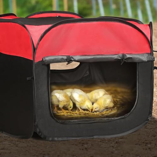 Chicken Brooder Box for Chick Starter Kit - 2026 Upgrade Double Door Chicks Brooder Pen/Chickens Playpen/Chick Tent Baby Chickens Supplies Up to 15 Baby Chicks,Duck,Quail - color: red 2