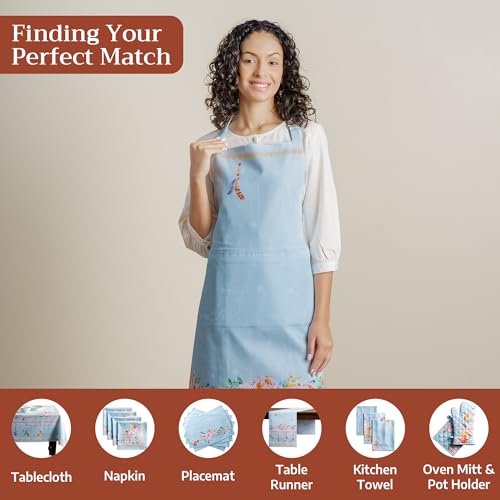 Maison d' Hermine Aprons for women with Pocket 100% Cotton (27.50"x31.50") | Adjustable Neck Strap & long ties Apron Men Chef Wedding Cooking Gardening Server Maid - color: 028 - Ibiza - Blue