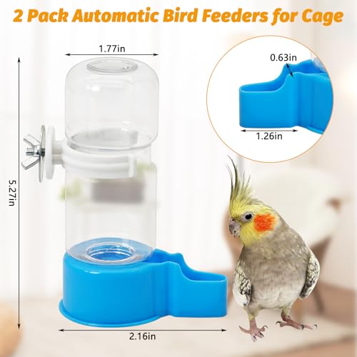 BNOSDM Automatic Bird Water Dispenser 2 Pcs No Mess Parrot Cage Water Feeder Drinker Suspended Bird Drinking Device Parakeet Cage Accessories for Budgies, Cockatiel, Conure, Canary, Finch (Blue) - color: 2 Pcs Blue Automatic Bird Water Dispenser