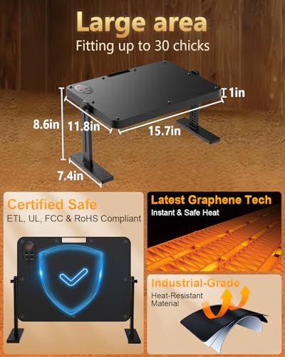 Chick Brooder Heating Plate with 86–194℉ Adjustable Temp, 12H Timer, Adjustable Height & Angle, 200W Rapid Heating Brooder Heater with Remote, 16"x12" Fits 30 Chicks, Ideal for Ducklings, Quail