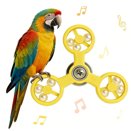 Spinning Bird-Toys Cage-Accessories & Bird-Perch & Bird-Swing Enrichment | Parrot-Parakeet Budgie Cockatiel Conure Macaw Chicken | Parrot Enrichment | Cage Accessories | Small Animal Chewing Toy - color: Yellow Spinner