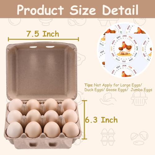 50PCS Vintage Egg Cartons with Labels, Paper Pulp Square Dozen Egg Carton | Classical 3x4 Style Egg Basket Holds Up to One Twelve 12 Count Chicken Eggs, Stickers, Made from Natural Recycled Cardboard - size: Dozen Egg Cartons 50 Pcs Set