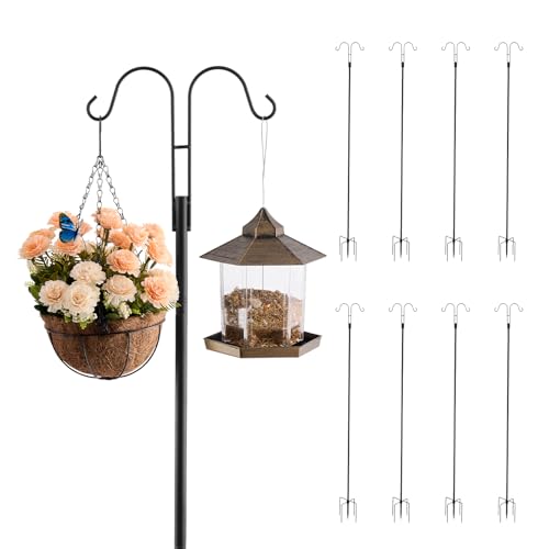 VEVOR Double Shepherds Hooks for Outdoor, 8 Pack 92 Inch Heavy Duty Bird Feeder Pole, 3/4 Inch Thick Garden Hooks for Hanging Hummingbird Feeder, Plant Baskets, Solar Light Lanterns,Wind Chimes