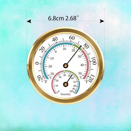 Indoor Thermometer Hygrometer Mini Analog 2 in 1 Temperature Humidity Outdoor Monitor Gauge for Home, Offices, Wall, Display Mechanical (Golden 3 Pack) - color: Golden-3pack