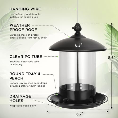 Gbekery Metal Bird Feeders for Outdoors Hanging, Weather Resistant Wild Bird Feeder with 360 Degree Feeding Tray, Black - color: Black