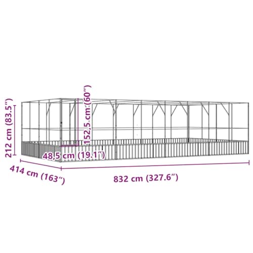 Large Outdoor Bird Aviary with Extension, 327.6"x163"x83.5" Galvanized Steel Wire Mesh Parrot Cage, Walk in Poultry Pen Run for Chickens Ducks Rabbits, Silver - color: Silver-I