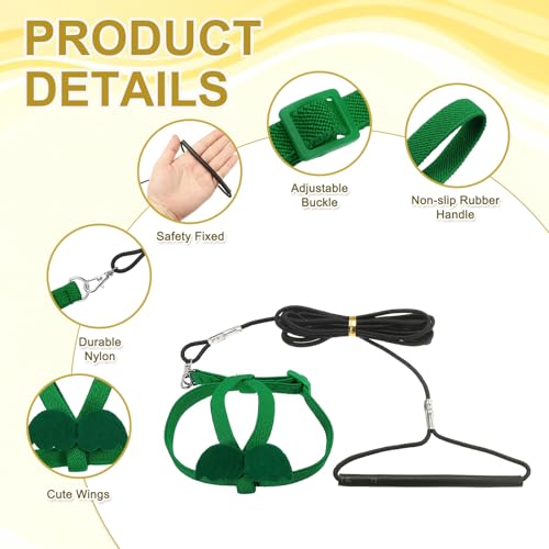 Bird Harness Leash, Adjustable Pet Parrot Bird Harness and Leash Lightweight Anti-Bite Flight Training Rope with Cute Wing, (Green, S), Intended for Parrots/Pigeons/Budgies - color: Green, size: Small