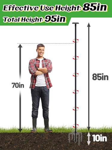95 Inch Bird Feeder Pole with Squirrel Baffle - Adjustable Height Bird House Feeding Station Stand with Heavy Duty 5-Prong Anchor Shepherds Hook Hanger for Outdoor Garden Birds Watching