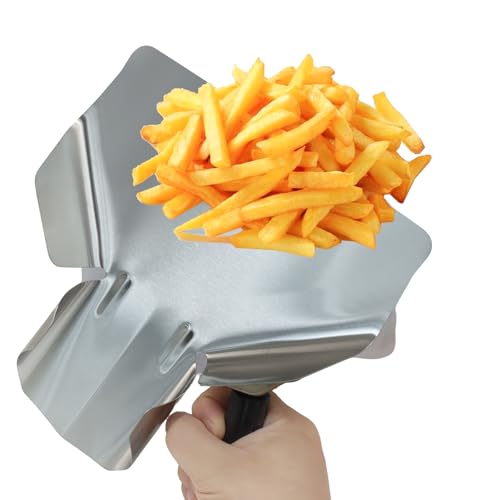 Stainless Steel French Fry Popcorn Scoop Right Handle | Multipurpose Utility Scooper, Quick Filling Bags & Boxes, Perfect for Fries, Snacks, Desserts, Stable and Easy to Clean