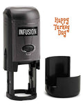 Infusion Round Teacher Stamp, Holiday, 3/4'' Self-Inking Rubber Stamp - Happy Turkey Day - Orange Ink - color: Happy Turkey Day