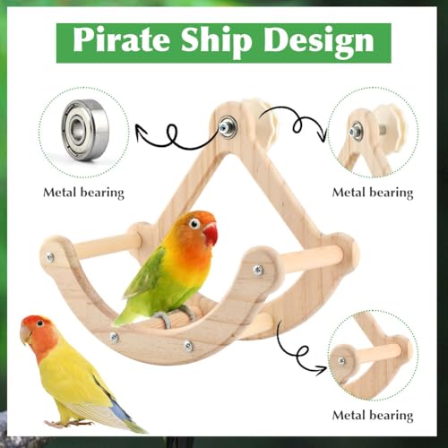 Bird Perch Toy, Wooden Interactive Rocking Parakeet Toys & Perches, Exercise Wheel Cockatiel Toys, Intelligence Puzzle Birds Enrichment Toy Bird Playground for Budgies Conure (Wood)