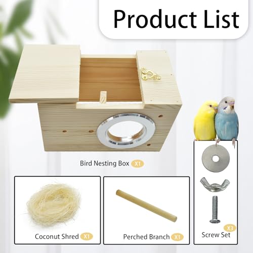 kathson Parakeet Nesting Box Transparent Bird House Bird Nest Box for Cage Parrot Nesting Boxes Wooden Breeding Box for Cockatiel Lovebirds Budgie Finch Canary(S) - size: [M:7.9 x 4.7 x 4.7 lnches]