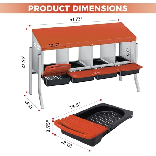  Chicken Nesting Box with Cleanable Pull Out Trays, 4 Hole Roll Away Nesting Box for Laying Hens, Wall Mount or Placed Design for Easy Egg Collection ﻿ - color: Orange, size: 4 Holes with legs