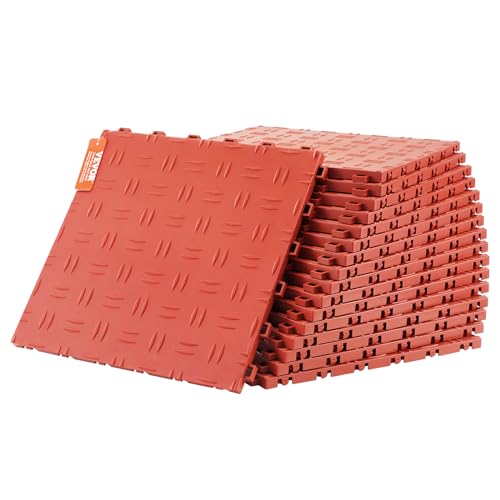 VEVOR Garage Floor Tiles 12 x 12 x 0.53 inch, Interlocking Design Ease of Installation Double-Sided Texture Non-Slip Sturdiness, for Garages, Basements, Repair Shops, Red, 50 Pack | Easy Installation, Double-Sided Texture Non-Slip Sturdiness, Polypropylen