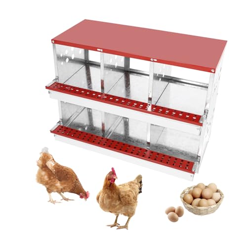 2 Tiers Chicken Nesting Boxes, 6 Compartments, Metal Egg Laying Boxes with Protective Collection Lids, Roll Out Nesting Box, Easy to Assemble, Ideal for Hens, Ducks, Chickens, and Other Poultry - color: Red, size: 6 holes