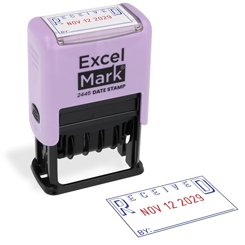ExcelMark 2445 Date Stamp with Text - Blue and Red Ink (Violet Mount, Received) - color: Violet Mount, size: Received