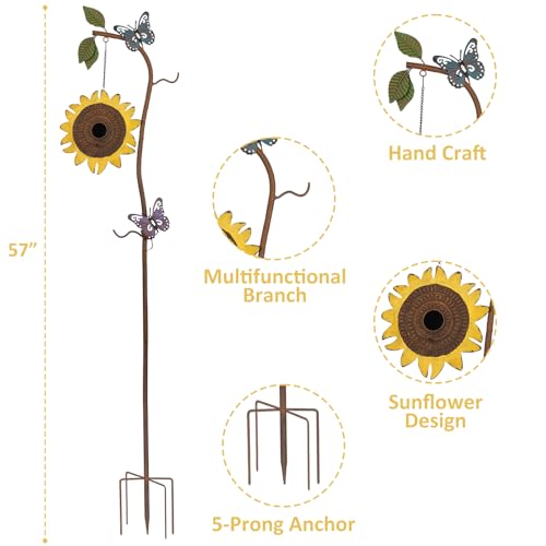 BAYN 57” Bird Houses Stake for Outside, Metal Wild Bird Feeder Birdhouse Stake Pole with Sunflower Design Outdoor Decorations for Patio, Backyard, Garden - style: Sunflower