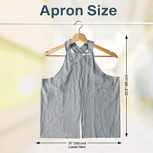 Cotton Aprons for Women and Men | Cross-Back Apron with Pockets - color: Grey