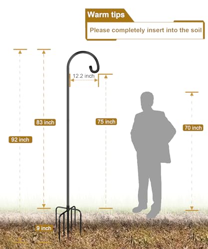 Shepherd Hook 92 Inch Tall Heavy-Duty Metal Garden Hanging Pole Stake for Bird Feeder Pole Plant Baskets, Black (1 Pack) - size: 92in-1pcs