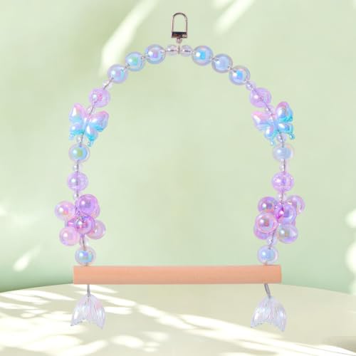 Birds Swing Parrot Hanging Toy Wooden Perch Bird Chew Toys for Love Birds，Parakeet，Cockatiel, Mynah, Budgerigar (Blue Purple Butterfly, Medium) - color: Blue Purple Butterfly