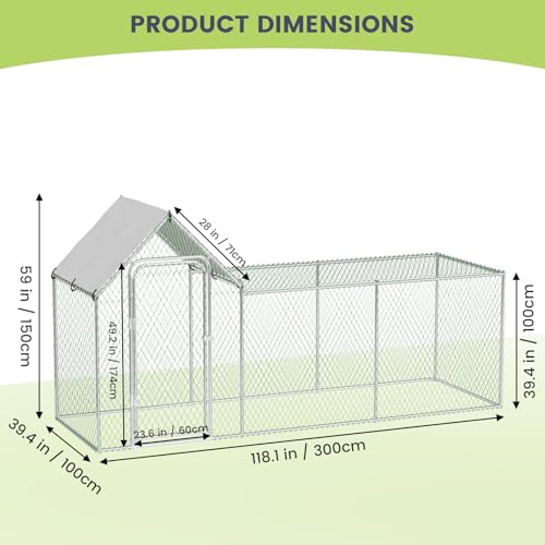 GarveeLife Metal Chicken Coop, Large Chicken Run with Waterproof and Anti-UV Cover, Walk-in Chicken Coop for 6/10 Chickens (9.8 ft L x 3.3 ft W x 5 ft H)