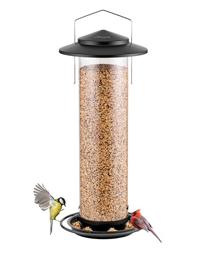 iBorn Metal Bird Feeder for Outside Hanging,Wild Bird Feeders for Cardinal,18cm Large Roof&Green,42CM Long,4.5lb High-Capacity(Seed is not Included) - color: Black, size: 4.5LB，7′′Large Roof