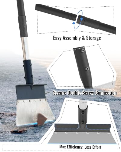 Garden Flat Shovel, Heavy Duty Multifunctional Cleaning Shovel with 60" Adjustable Long Handle, Metal Floor Scraper Tool for Weeding, Scraping, Ice & Snow Removal, Driveway, Sidewalk, Garden, Outdoor