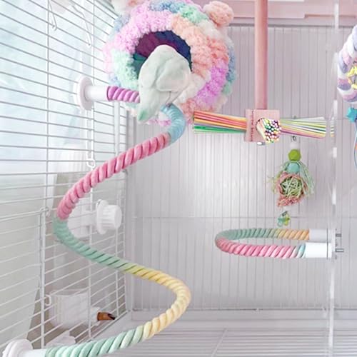 WishLotus Parrot Rope Perch, 31 in Rope Perches for Bird Cages with 2 Small Stand Pole, Flexible Fade Color Perch Rope Swing for Paw Grinding Standing Climbing (A, 31 in+6.6 in) - size: 31 IN+6.6 IN