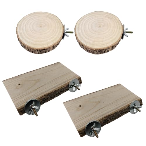 Hamiledyi Wood Bird Perch 4 Pcs Natural Bird perches Wooden Stand Platform or Budgie Conure Parrot Parakeet Cockatiel Lovebird - size: 3.9x2+6.1x2in