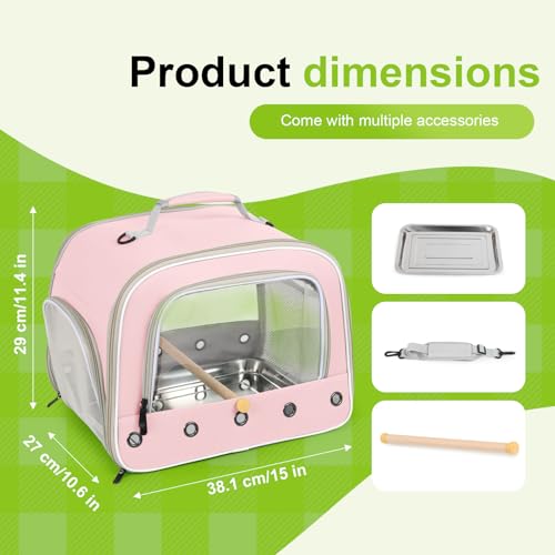 Bird Travel Carrier Cage for Medium Parrot, Portable Bag with Metal Tray to Carry and Transport Medium and Large Birds Like African Grey, Long Tail Cockatiel (Pink, Large Carrier) - color: Pink