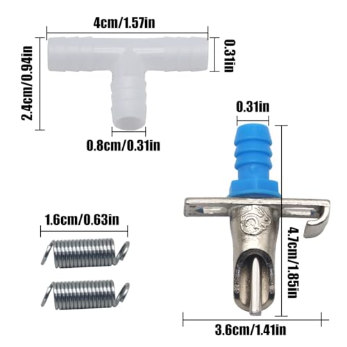 50PCS Rabbit Nipple Waterer Automatic Drinking System | with Spring & T-Tubing for Rabbits, Guinea Pig, Rat, Mouse and Rodent, Wire Cage Compatible, 5/16" ID (Blue)