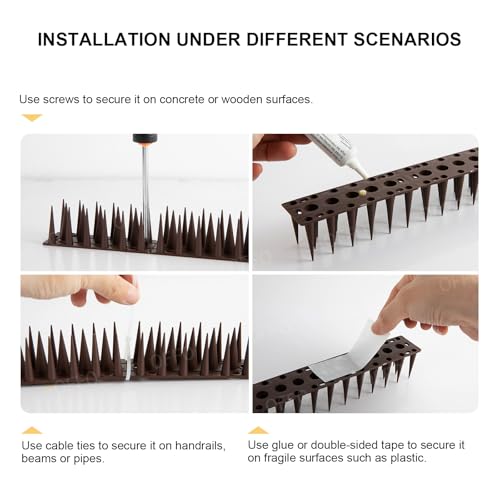 OFFO Bird Spikes for Pigeon Woodpecker Crow, Outdoor Use for Balcony Patio Window, Easy to Install, Brown, Covers 12.5 Feet(3.8m) - color: Brown
